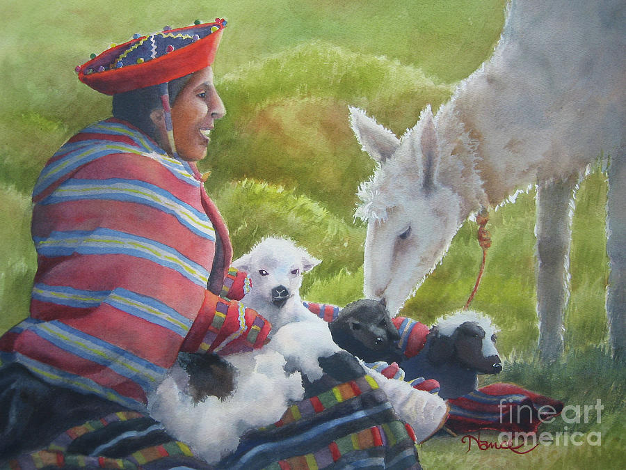 Llama Lady Painting by Nancy Charbeneau