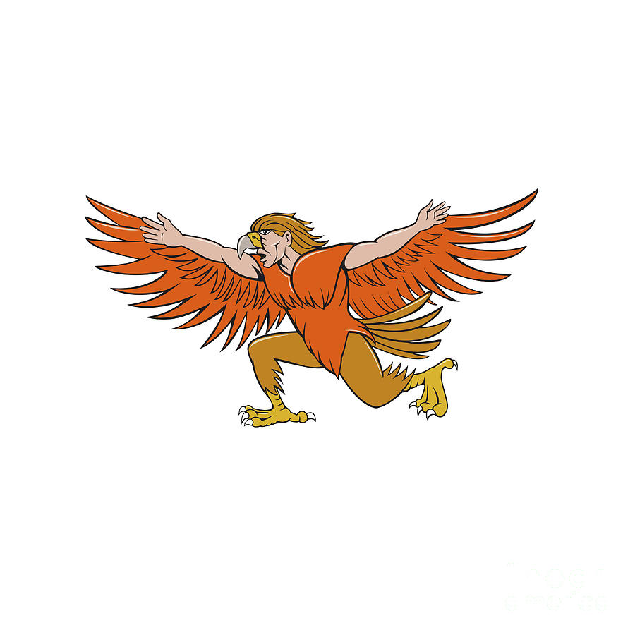 Eagle Digital Art - Lleu Llaw Gyffes Spread Eagle Cartoon by Aloysius Patrimonio