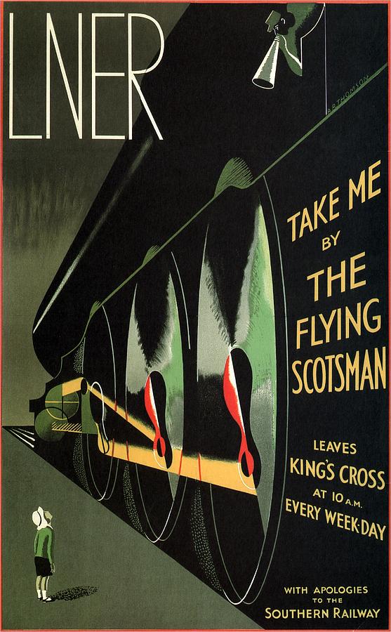 LNER - Flying Scotsman - Kings Cross Railway Station - Art Deco - Vintage Advertising Poster Painting by Studio Grafiikka
