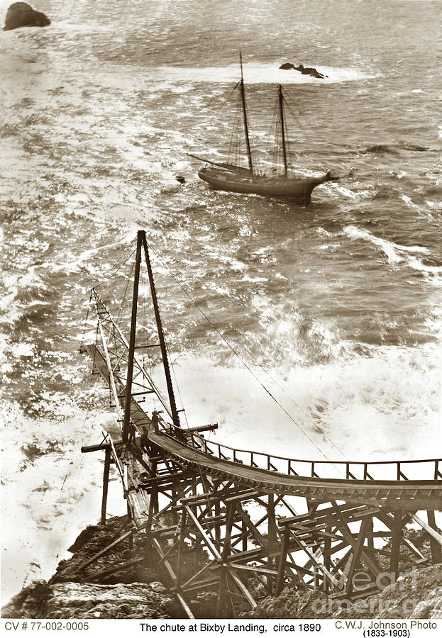 Loading Chute Photograph - Loading chute Bixby Landing  AKA Hamiltons Landing at Mill Creek 1885 by Monterey County Historical Society