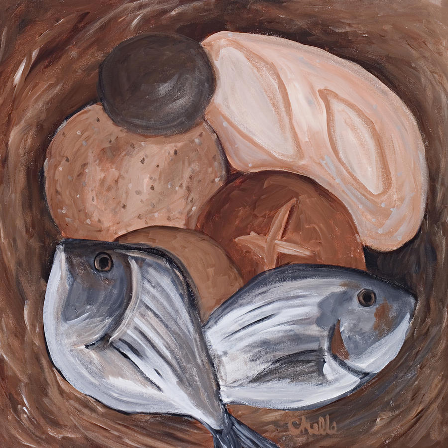 Loaves And Fishes Painting by Chelle Fazal