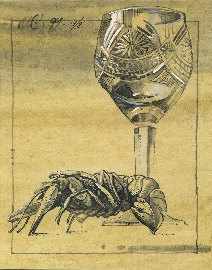 Lobster and  Wineglass. Paradox Still Life Drawing by Igor Sakurov