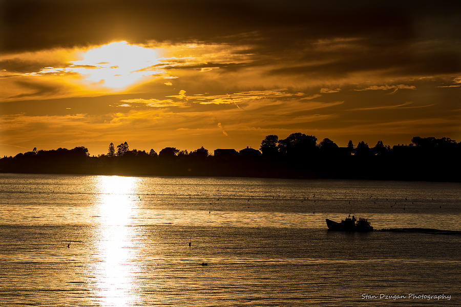 Sunset Photograph - Lobster Boat Homeward Bound by Stan Dzugan