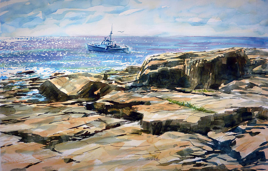 Boat Painting - Lobster Boat Off Bass Rocks by Carl Whitten