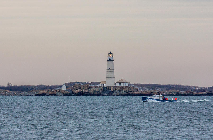 Lobster Boat passing Boston Light Photograph by Brian MacLean