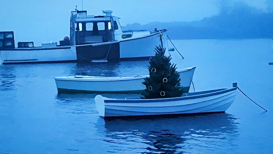 Lobster boats and dinghys decked for Christmas Photograph by Jeff Folger