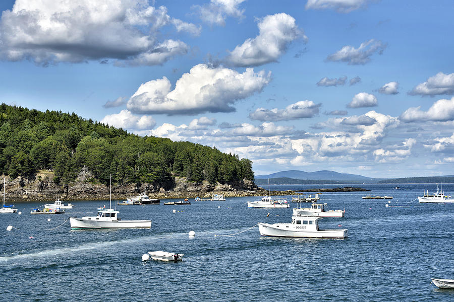 Lobster Boats in Frenchman Bay - Bar Harbor - Maine Photograph by Brendan Reals