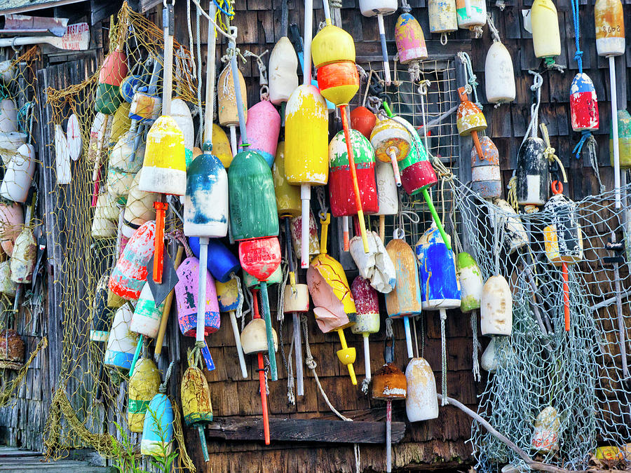 Lobster Buoys and Nets - Maine Photograph by Steven Ralser