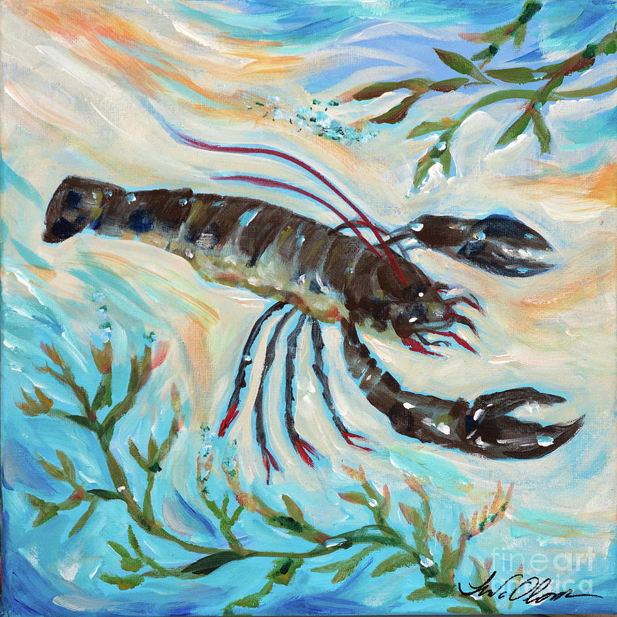 Lobster on the Bottom Painting by Linda Olsen