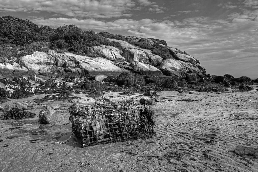 Lobster Trap on Salt Island Good Harbor Beach Gloucester MA Black and White Photograph by Toby McGuire