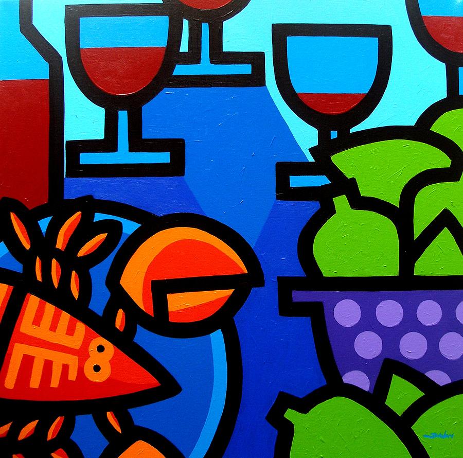 Fish Painting - Lobster Wine and Limes by John  Nolan