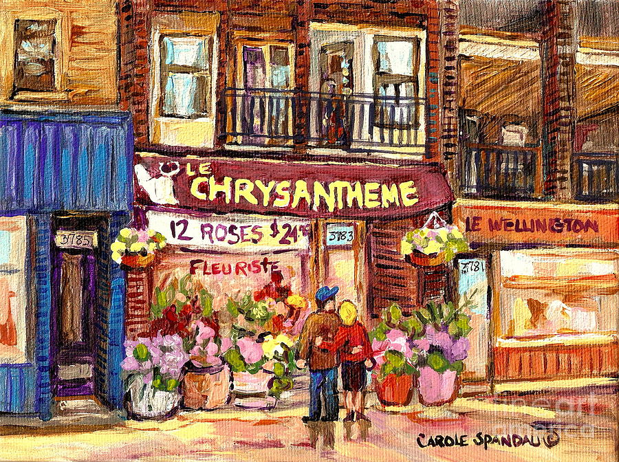 Local Flower Shop Le Chrysantheme Verdun Montreal Summer City Scene Canadian Art Carole Spandau      Painting by Carole Spandau