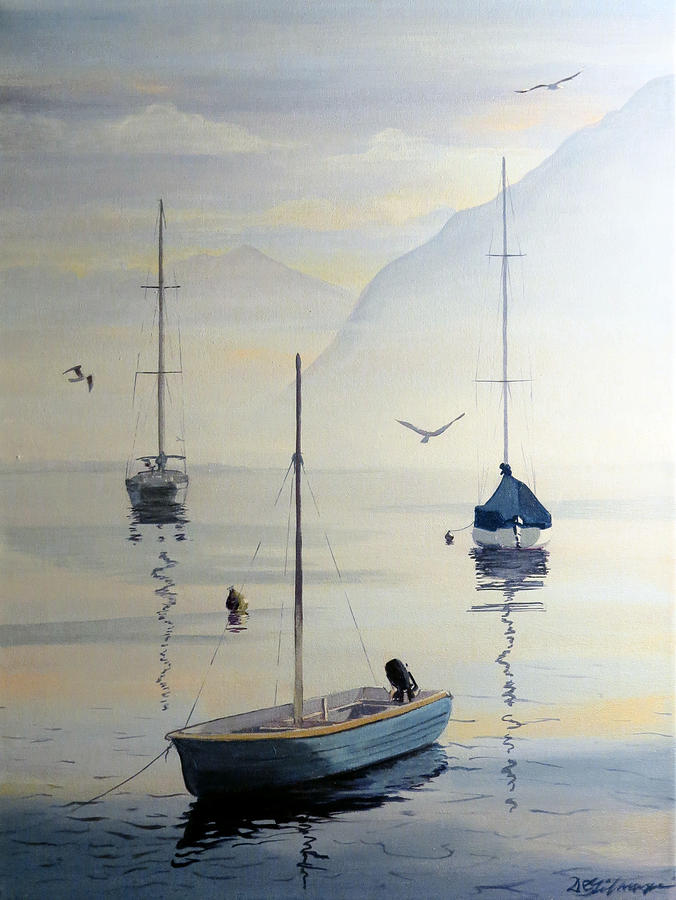 Locarno Boats in February Painting by David Gilmore