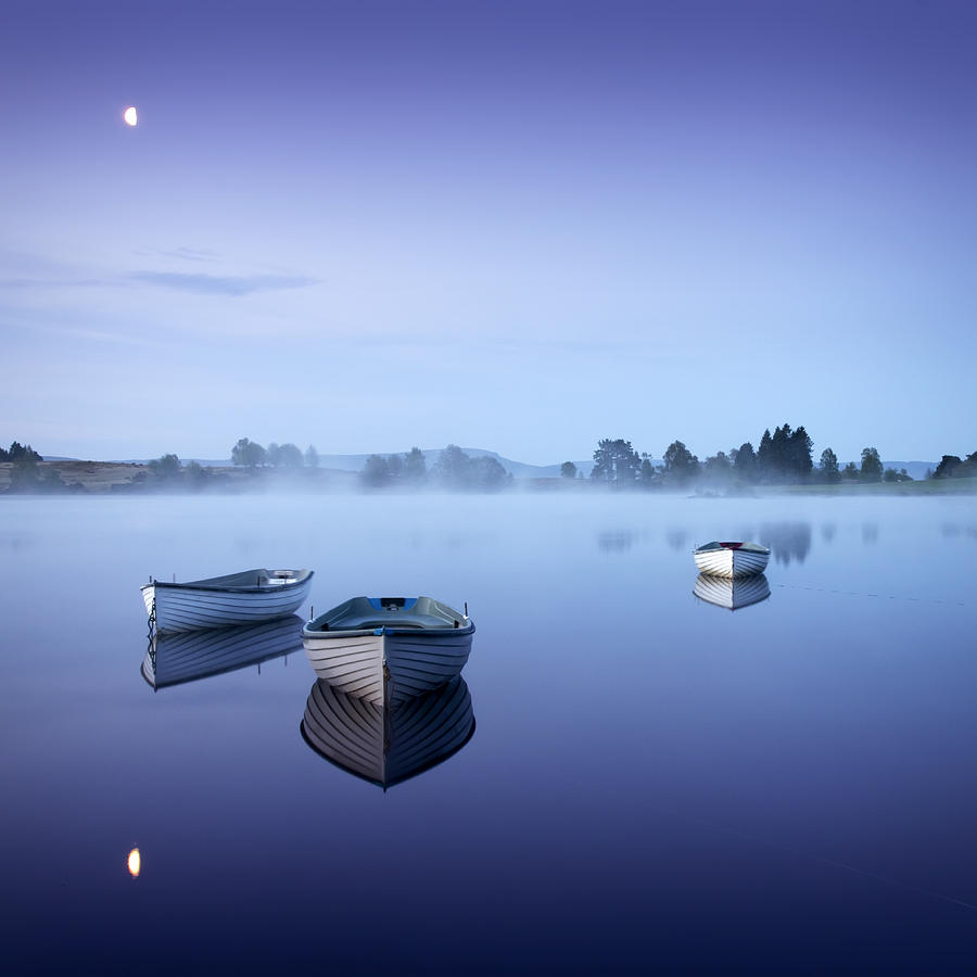 Boat Photograph - Loch Rusky Moonlit Morning by David Mould