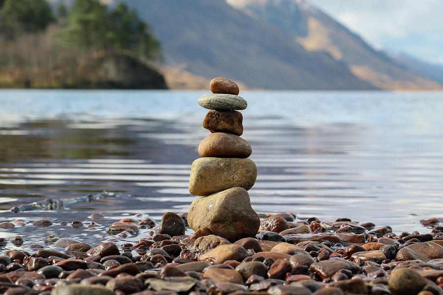 Loch Shiel Stacked Stones Photograph by Holly Ross