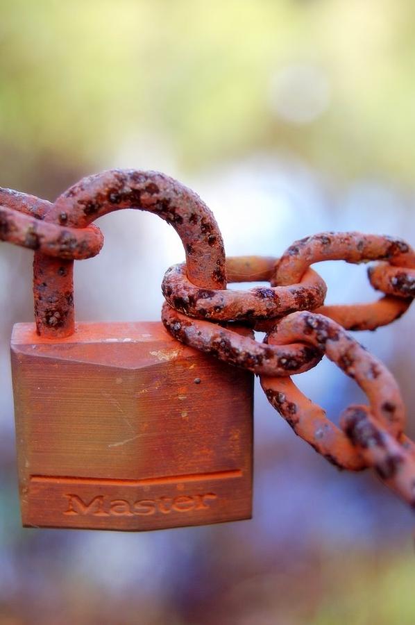 Metal Photograph - Lock and Chain by Teresa Stallings