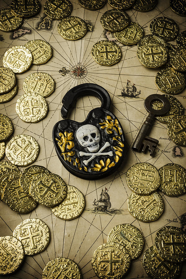 Lock And Gold Coins Photograph by Garry Gay