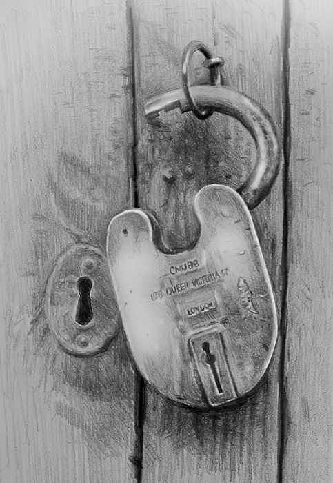 Old Lock Drawing - Lock on Barn Door by William Hay.