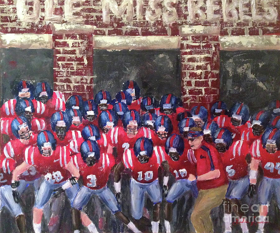 Football Painting - Lock the Gate by Leslie Saucier