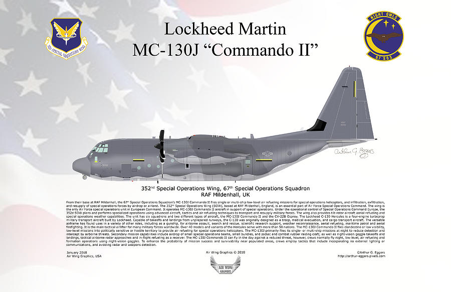 Lockheed Martin MC-130J Commando II 67SOS FLAG BACKGROUND Digital Art by Arthur Eggers