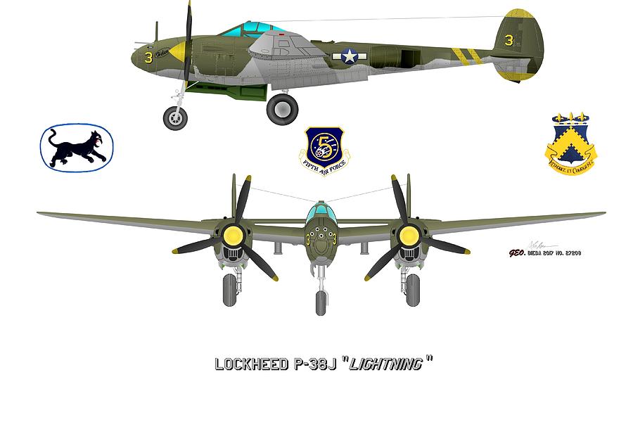 Lockheed P-38J  Lightning fighter plane Digital Art by George Bieda