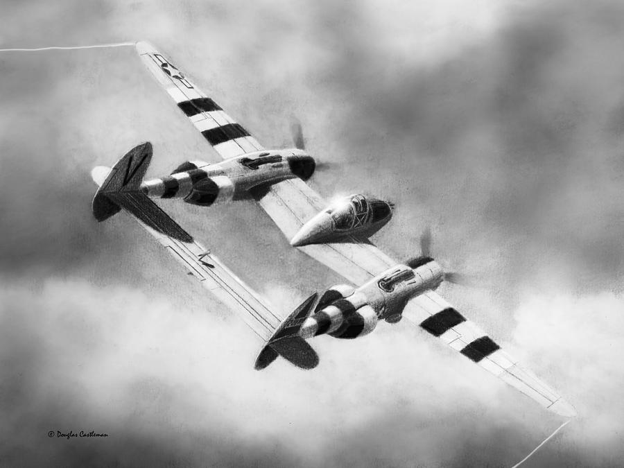 Lockheed P-38L Lightning Drawing Drawing by Douglas Castleman