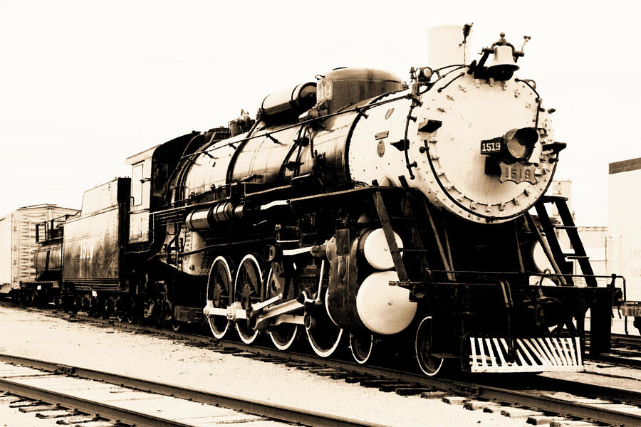Locomotive 1519 - Vintage Water Paper - BW Photograph by Pamela Critchlow
