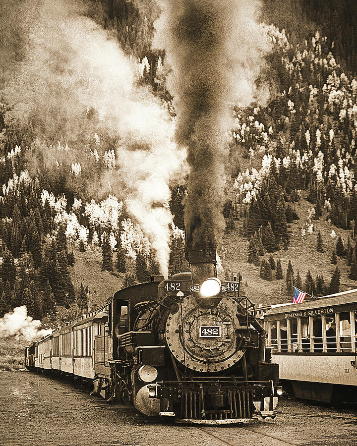 Locomotive To The Past Sepia, Durango Silverton Narrow Gauge, Colorado Photograph by Don Schimmel