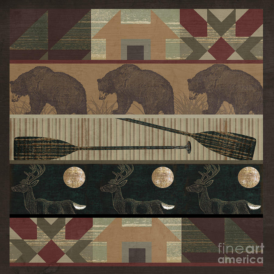 Bear Painting - Lodge Cabin Quilt by Mindy Sommers