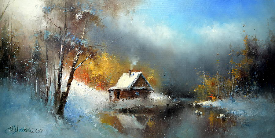 Lodge in the Winter Forest Painting by Igor Medvedev