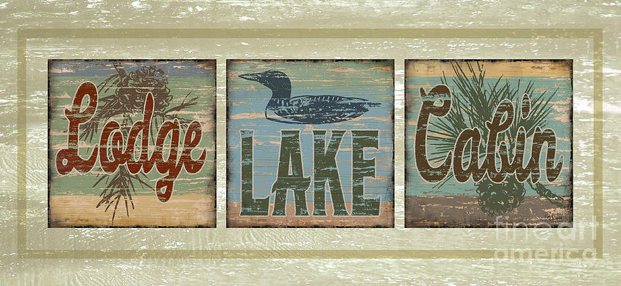 Lodge Lake Cabin Sign Painting by JQ Licensing