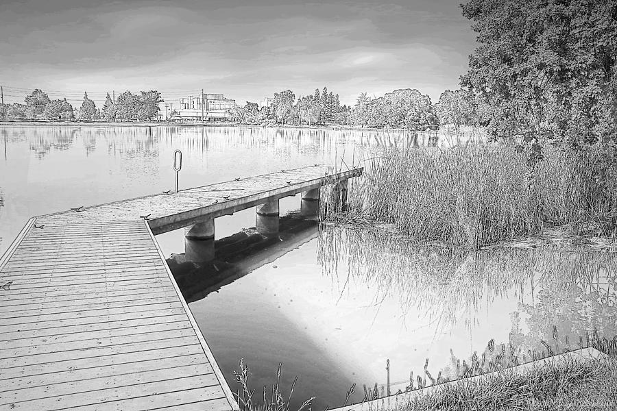 Lodi Lake Dock B and W Photograph by Joyce Dickens