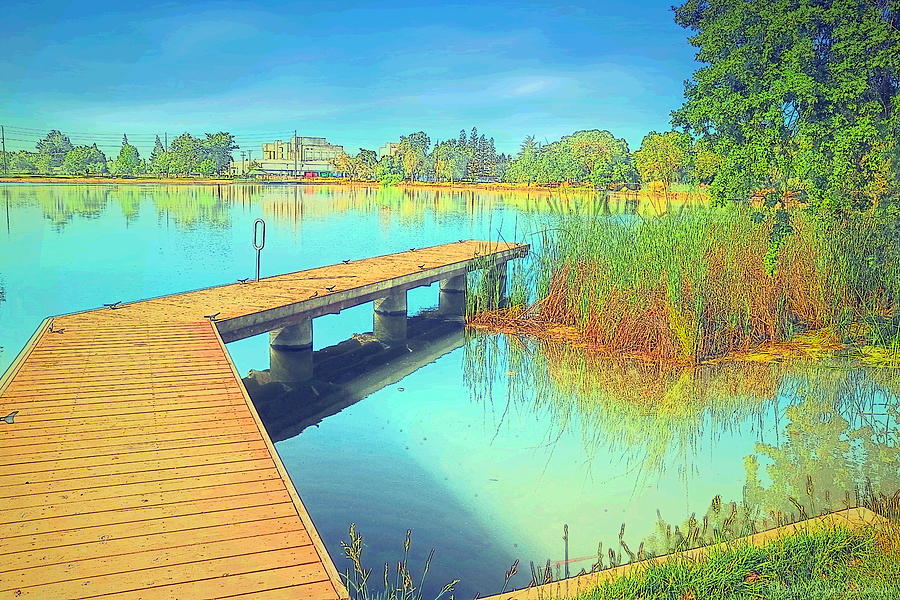 Lodi Lake Dock Watercolor Photograph by Joyce Dickens
