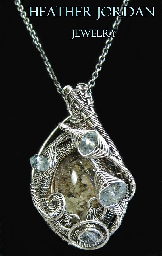 Heather Jordan Jewelry - Lodolite Quartz Pendant in Antiqued Sterling Silver with Aquamarine by Heather Jordan