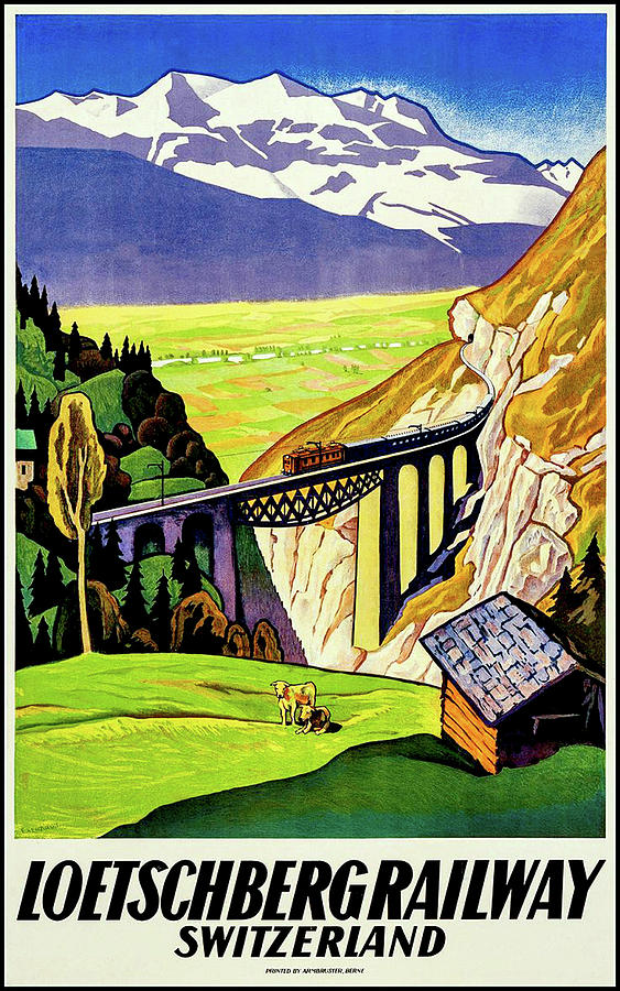 Loetschberg railway, Switzerland Painting by Long Shot