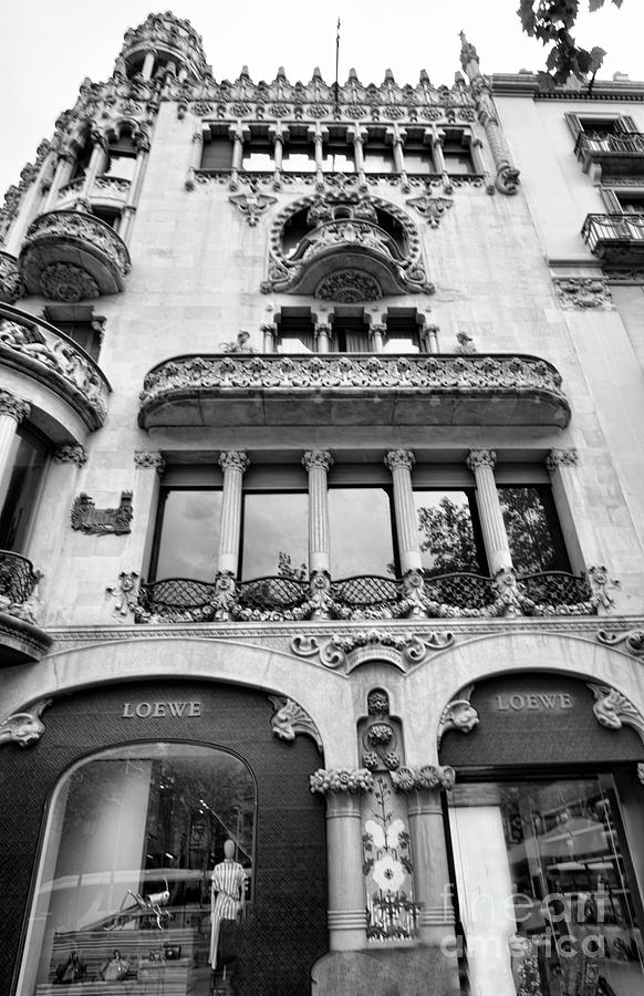 Loewe Building Retail Casa Lleo Morera Architecture Barcelona Spain Black White  Photograph by Chuck Kuhn
