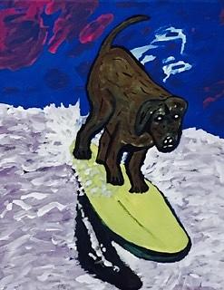 Surfing Dog Painting - Loews Coronado Bay Resort surf dog surfing competition by Jonathon Hansen