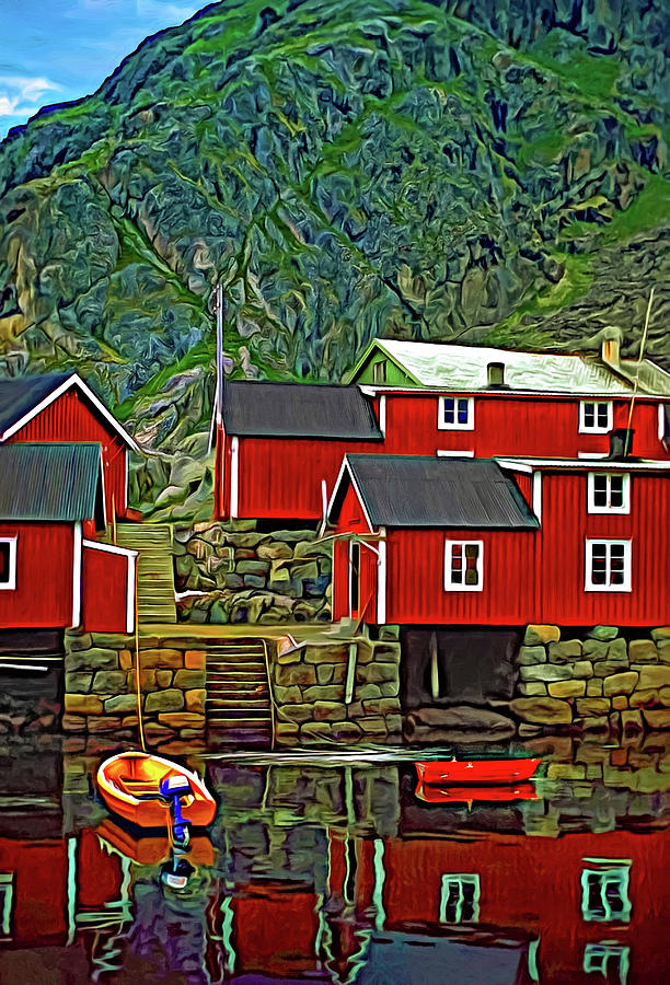 Lofoten Fishing Huts - Paint 3 Photograph by Steve Harrington