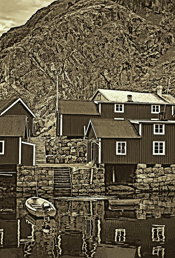 Lofoten Fishing Huts - Sepia Photograph