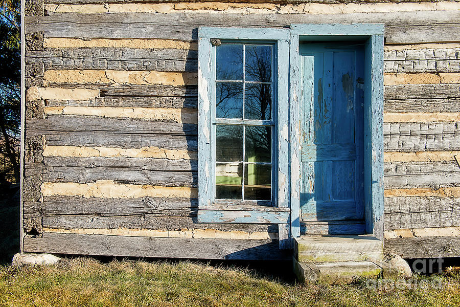 Log Cabin Blue Door Photograph by David Arment