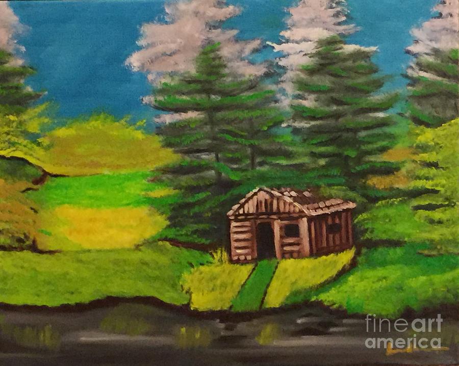 Log cabin Painting by Brindha Naveen