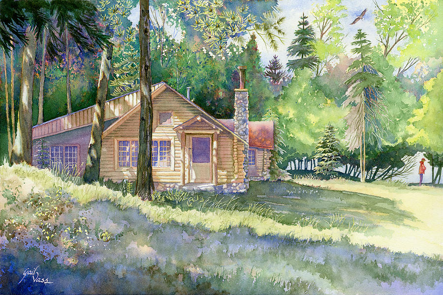 Original Watercolor Painting Rustic Cabin