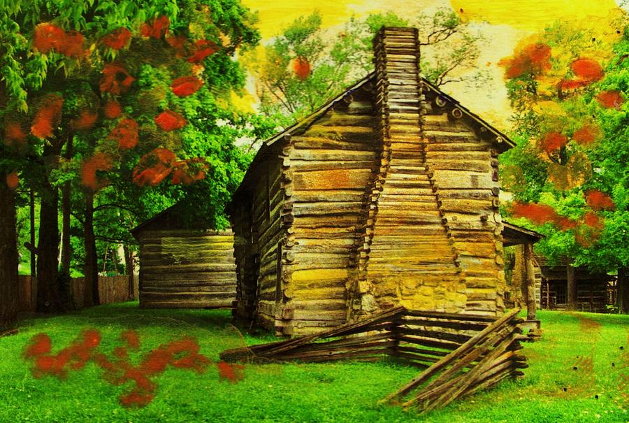 Tree Painting - Log Cabin Memories by Anne-elizabeth Whiteway