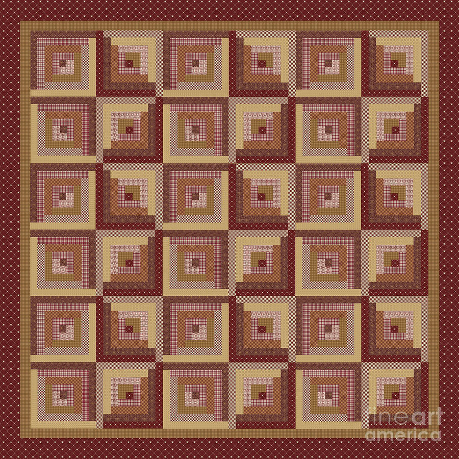 Log Cabin Reds Quilt Digital Art by Jean Plout