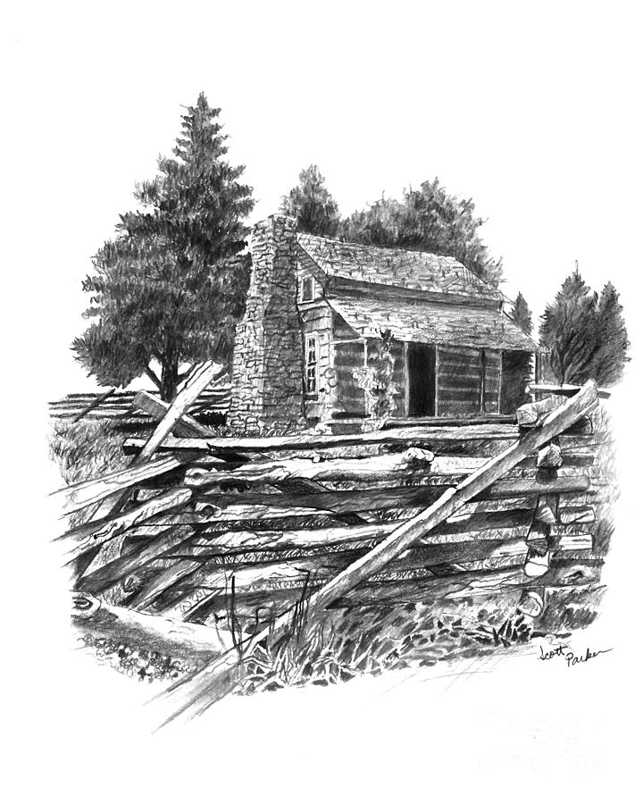 Log Cabin Drawing by Scott Parker Pixels