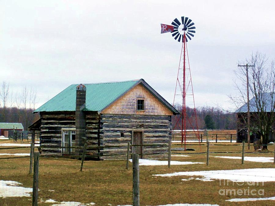 Log Cabin with Windmill Photograph by Desiree Paquette