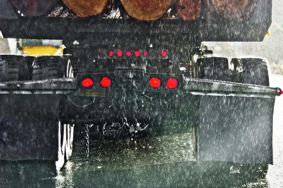 Log Truck in the Rain Photograph by Adria Trail