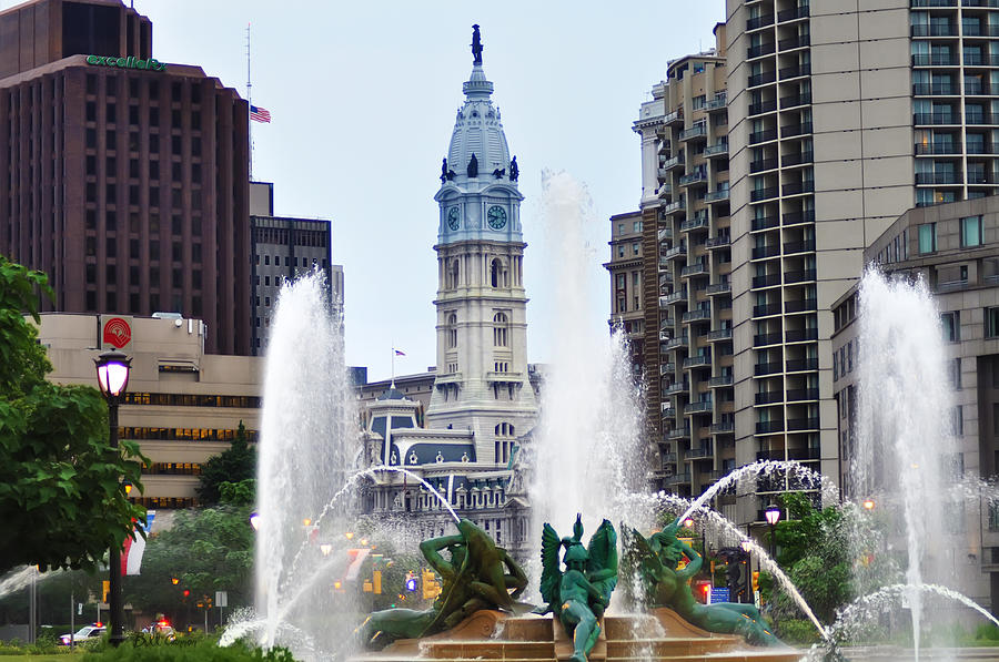 Logan Circle Fountain with City Hall in Backround Photograph by Bill Cannon