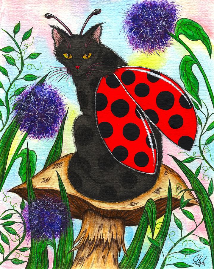 Logan Ladybug Fairy Cat Painting by Carrie Hawks