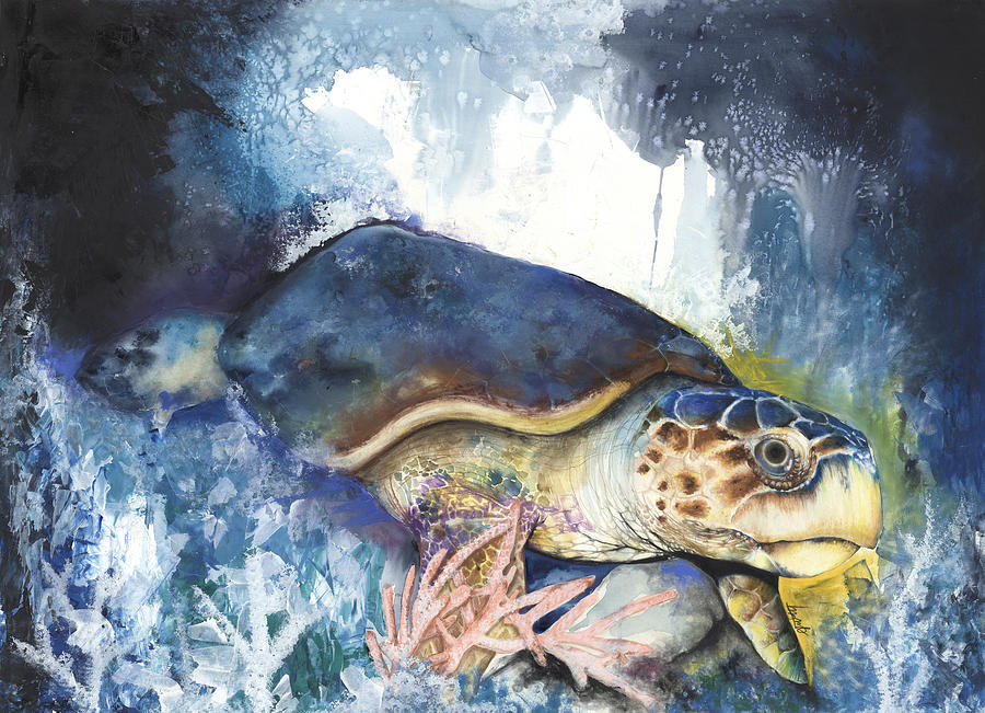 Turtle Mixed Media - Loggerhead Sea Turtle by Anthony Burks Sr